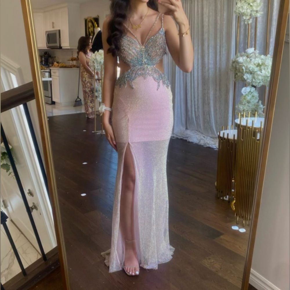 Backless pink long dress
